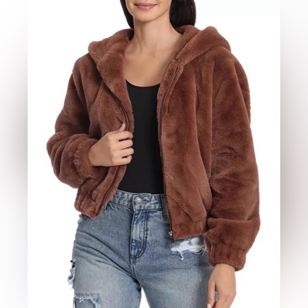 Anthropologie Avec Les Filles Tan Faux Fur Jacket Like New Size L